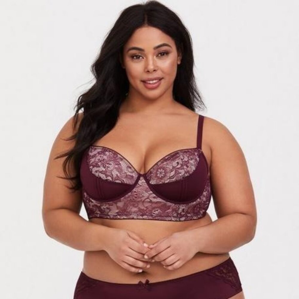 ❤️Torrid Size 4x Merlot Burgundy Lace Underwire Lightly Lined Long Line Bra